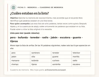 Ficha de memoria para imprimir: ¿Cuáles estaban en la lista?