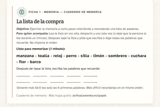Ficha de memoria para imprimir: La lista de la compra