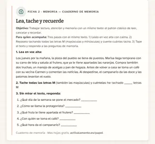 Ficha de memoria para imprimir: Lea, tache y recuerde
