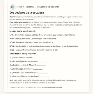 Ficha de memoria para imprimir: Los vecinos de la escalera