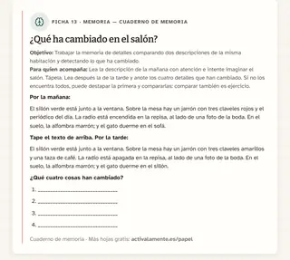 Ficha de memoria para imprimir: ¿Qué ha cambiado en el salón?